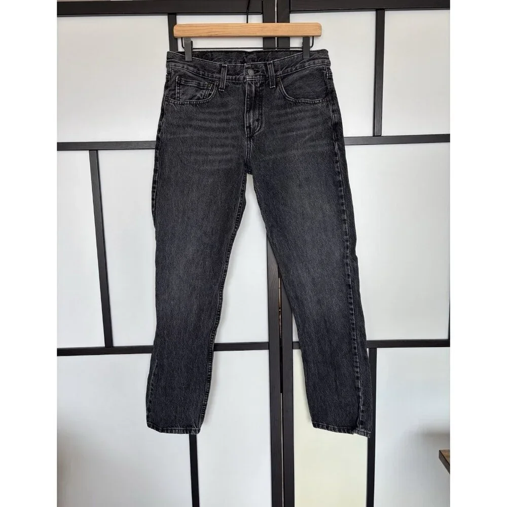 Levis 502 Jeans Mens 31 Taper Regular Fit Stretch Mid Rise Denim‎ Washed Black